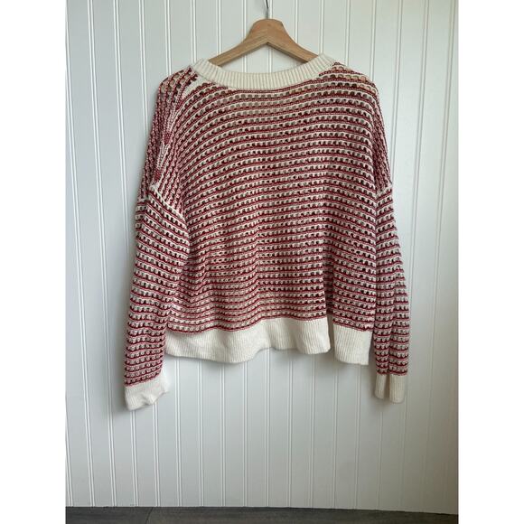 Old Navy Sweater Women's XL Red/White Open Stitch Knitted Nautical - Picture 5 of 5